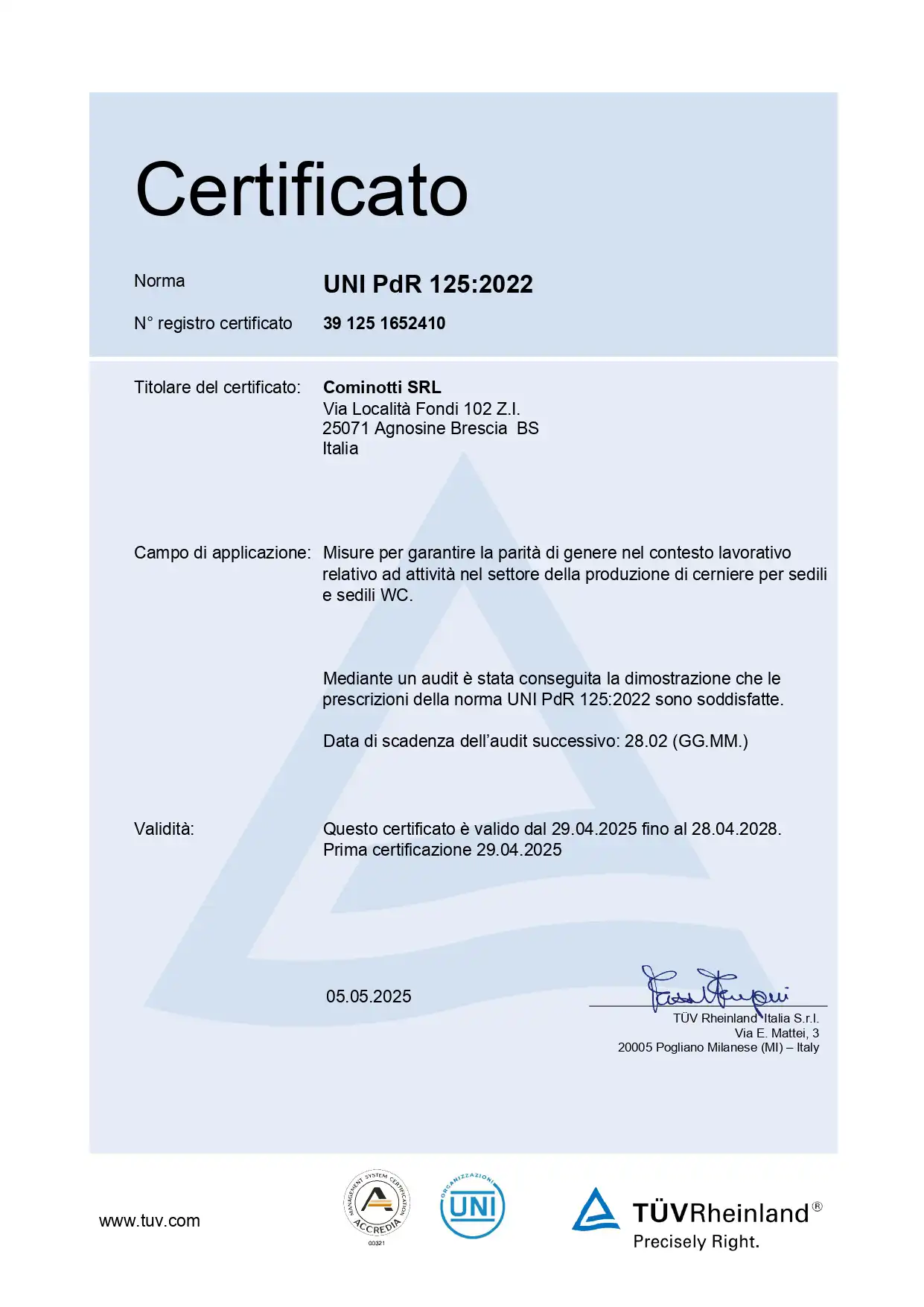 UNI PdR 125-2022 Certificazione sulla parita di genere